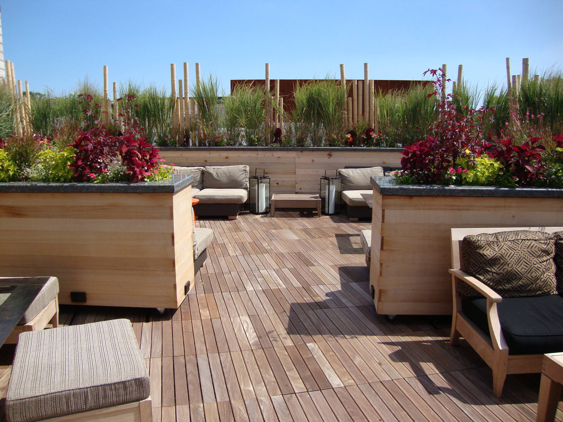 Plataforma de terraza soleada con plantas